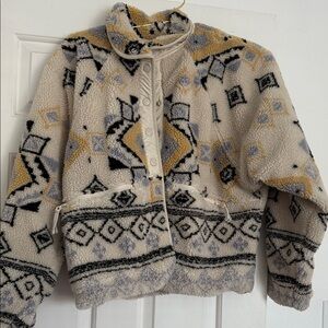 Free people hit the slopes Geometric Patterned Fleece Jacket size medium worn